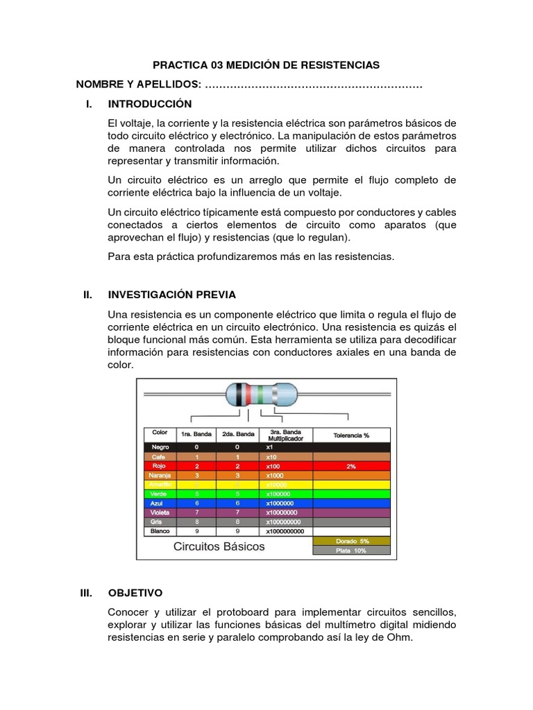 Practica 03 Medición de Resistencias | PDF | Resistencia Eléctrica y ...