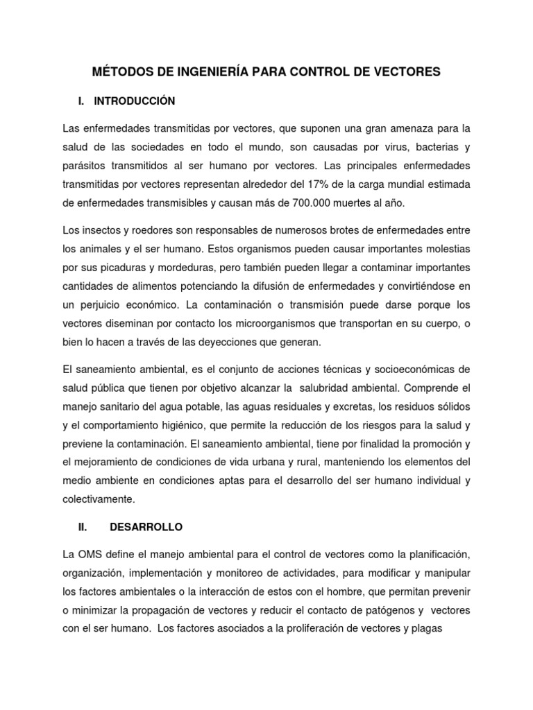 Control de Vectores: Métodos Efectivos | PDF | Saneamiento | Agua