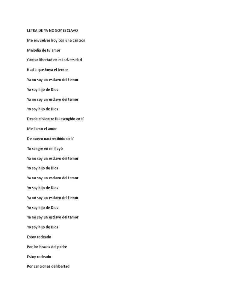 LETRA de Ya No Soy Esclavo Del Temor