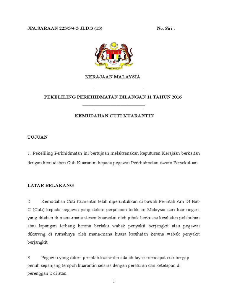 Borang Cuti Kuarantin  PDF