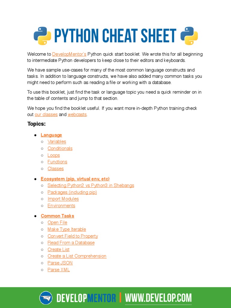 Python Cheat Sheet | PDF | Control Flow | Python (Programming Language)