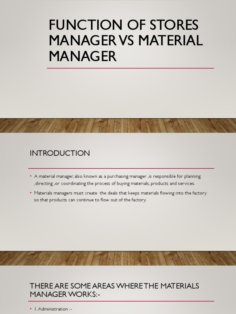 Store Vs Material Manager PDF Stocks Supply Chain Management