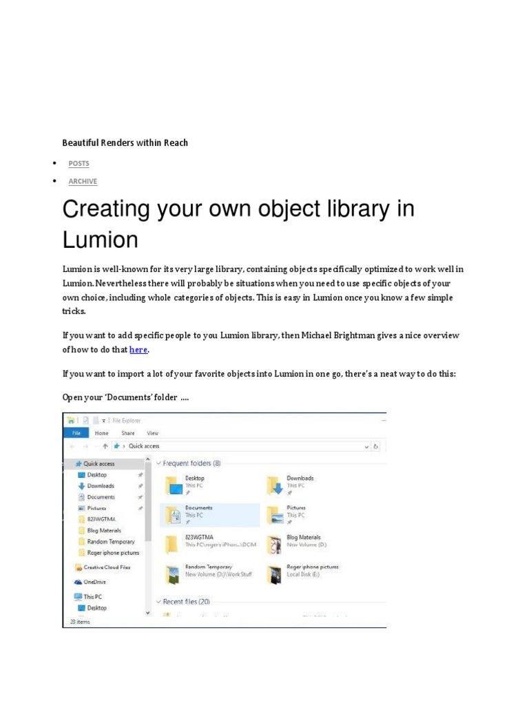 Creating Your Own Lumion Object Library | PDF | Screenshot | Software