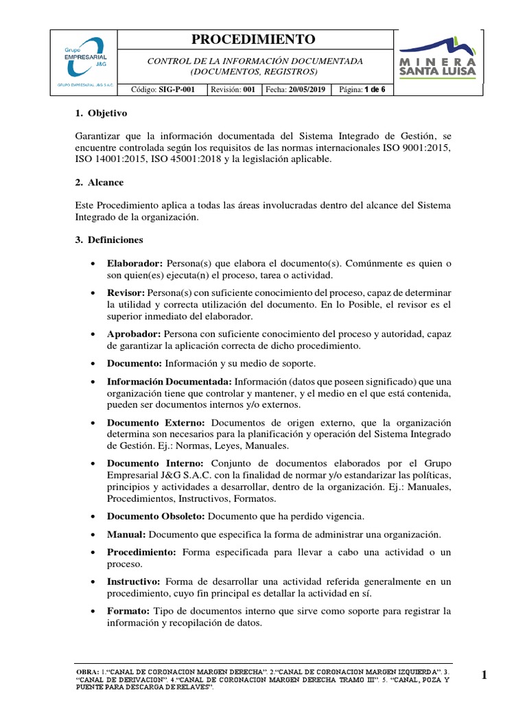 Procedimiento De Control De Documentos Pdf Pdf Información