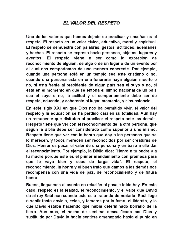 El Valor Del Respeto | PDF | David | Saulo