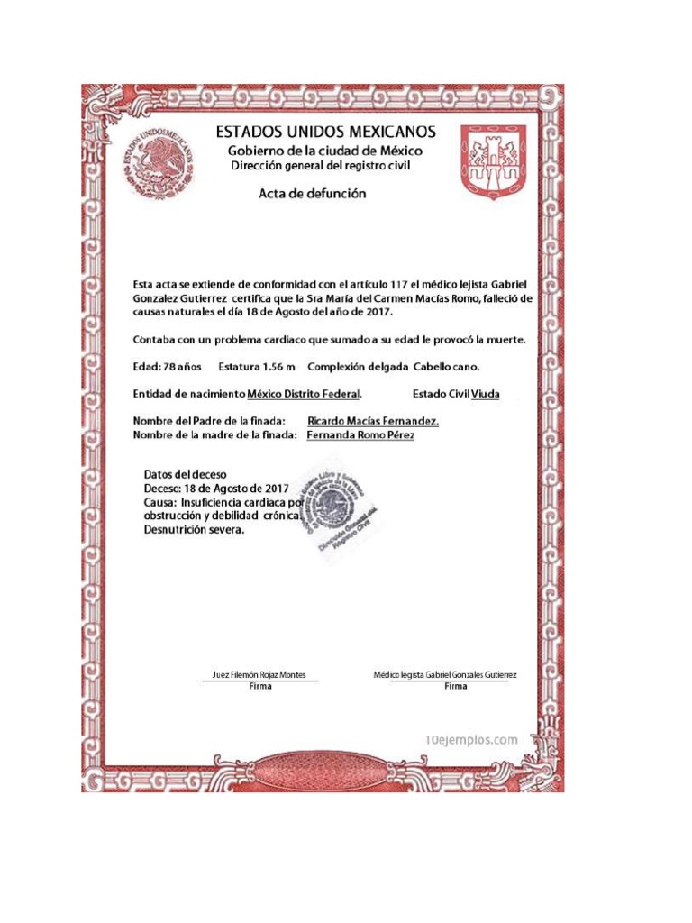 Ejemplo Acta Defuncion