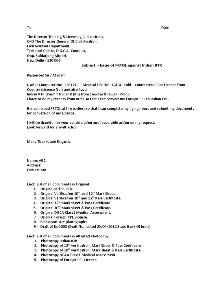FRTOL Application for Indian CPL Conversion | PDF | Business