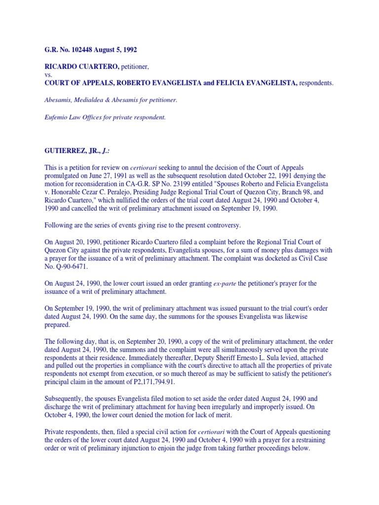 Preliminary Attachment Cases | PDF | Writ | Complaint