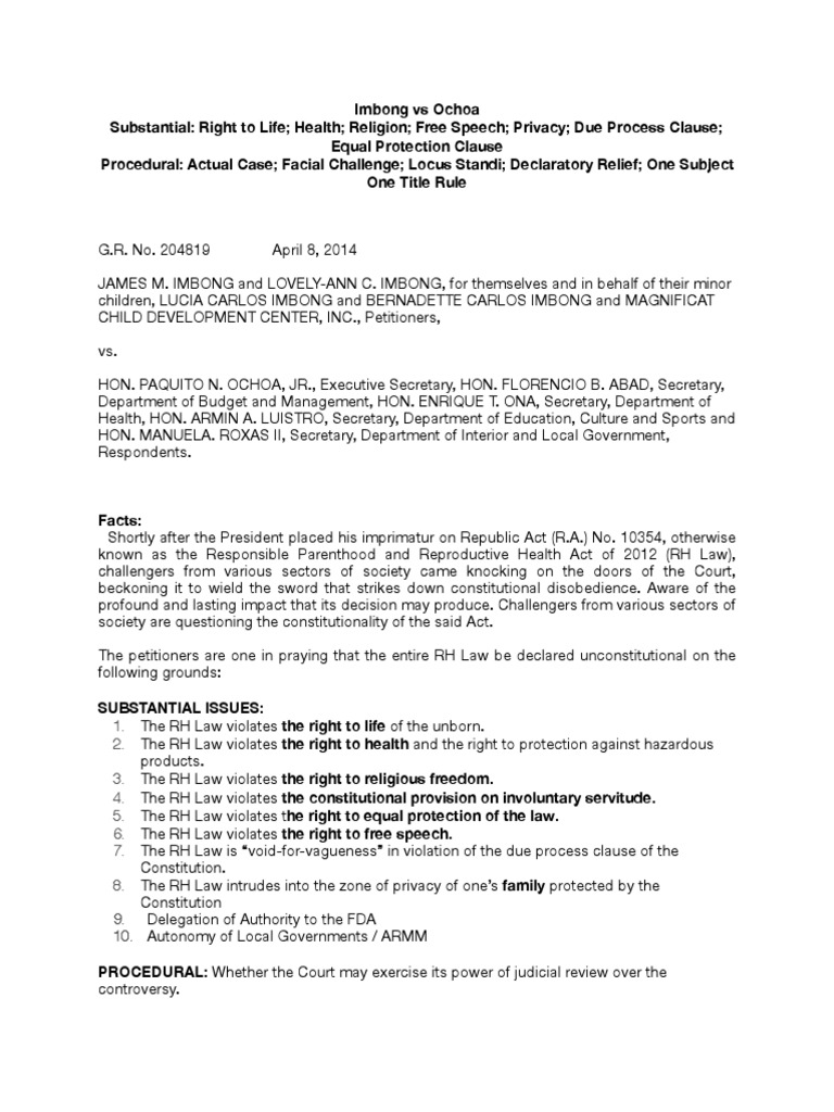 Imbong Vs Ochoa PDF Standing (Law) Case Or Controversy Clause