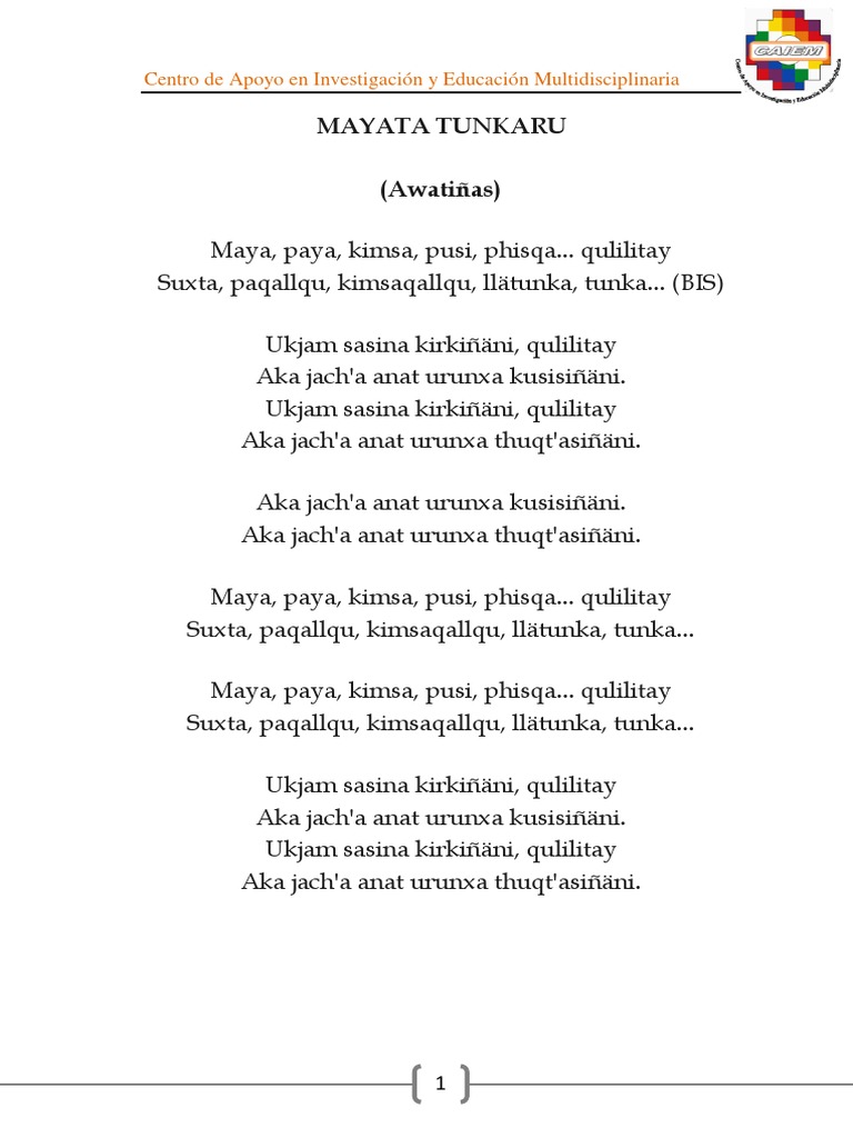 Canciones Awatiñas Letras | PDF