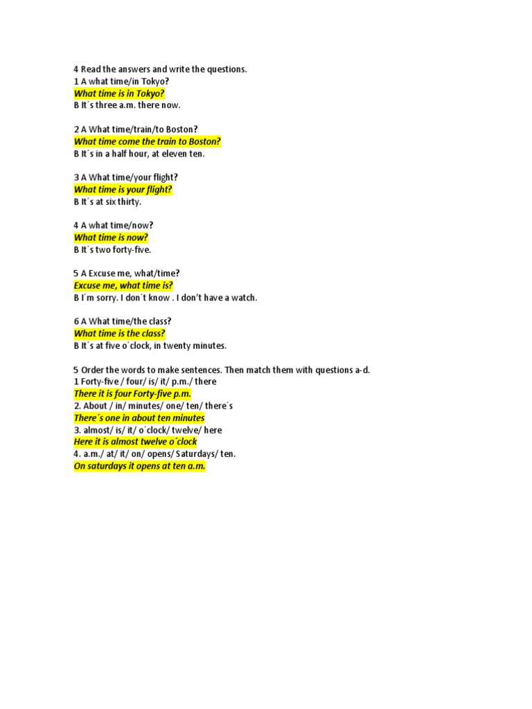 Time-Related Questions and Answers | PDF | Language Arts & Discipline