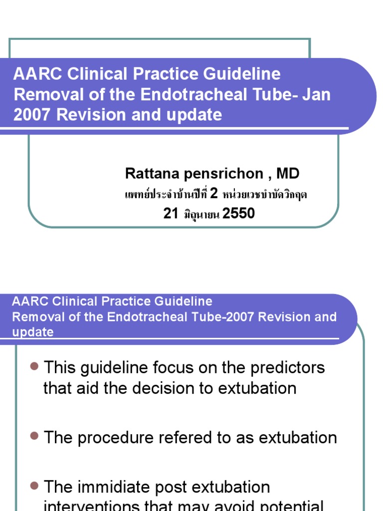 Endotracheal Tube Removal Guidelines | PDF | Clinical Medicine ...