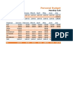 Personal Budget Worksheet: Income January February March April May June July