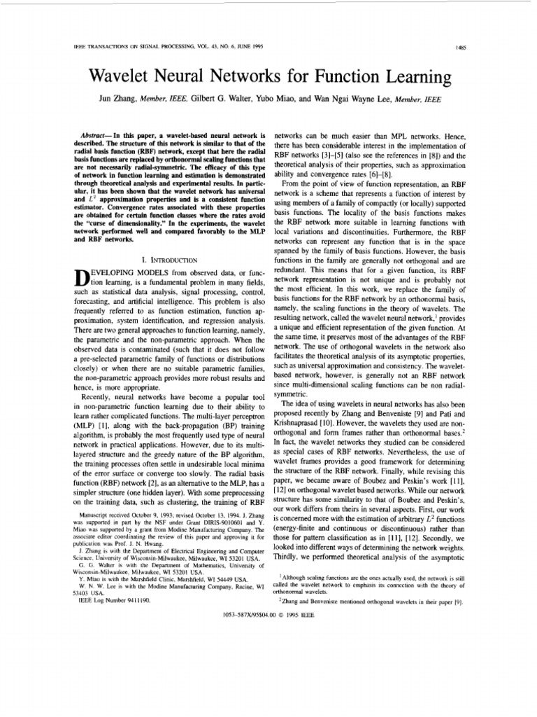 Zhang Et Al - Wavelet Neural Networks For Function Learning | PDF ...