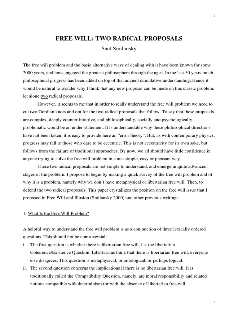 Radical Proposals on Free Will Issues | PDF | Free Will | Determinism