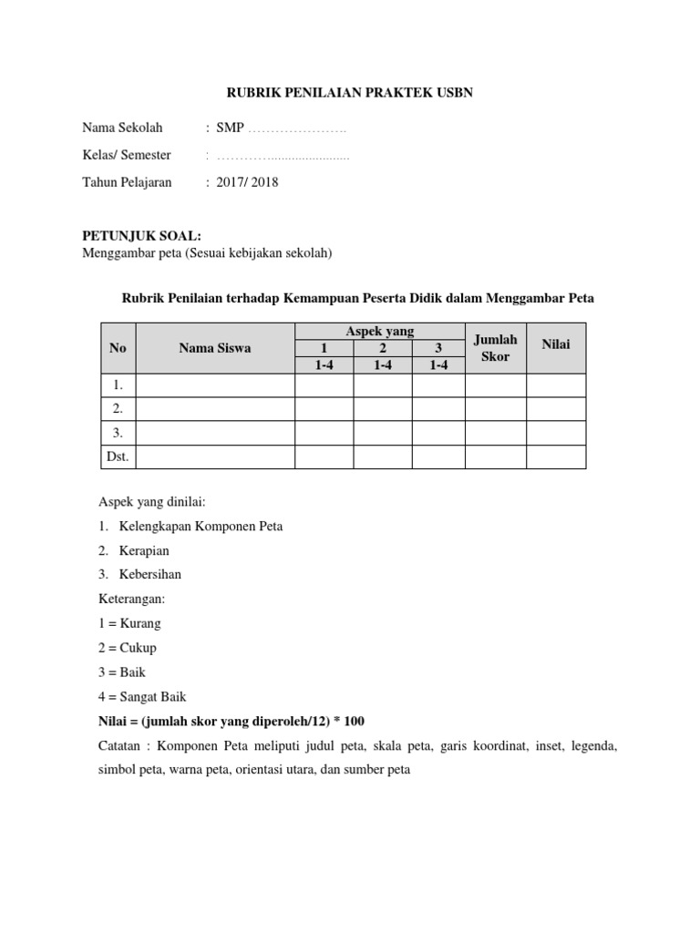 Rubrik Penilaian Praktek Usbn Menggambar Peta