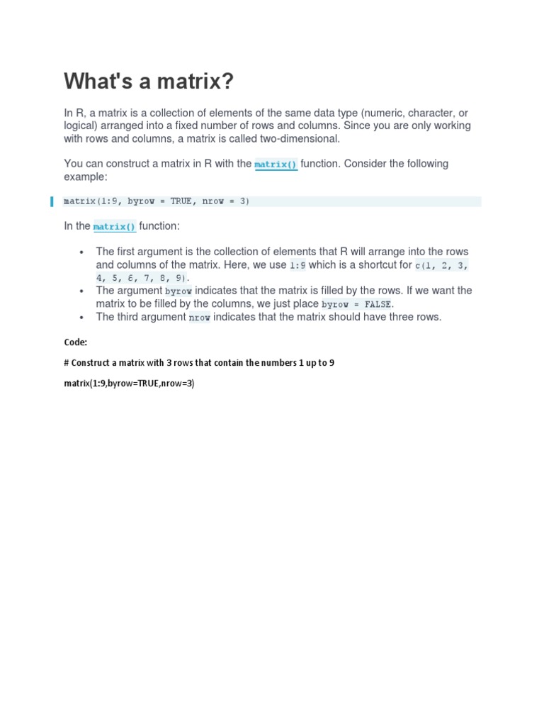 Understanding Matrices in R Programming | PDF | Matrix (Mathematics ...