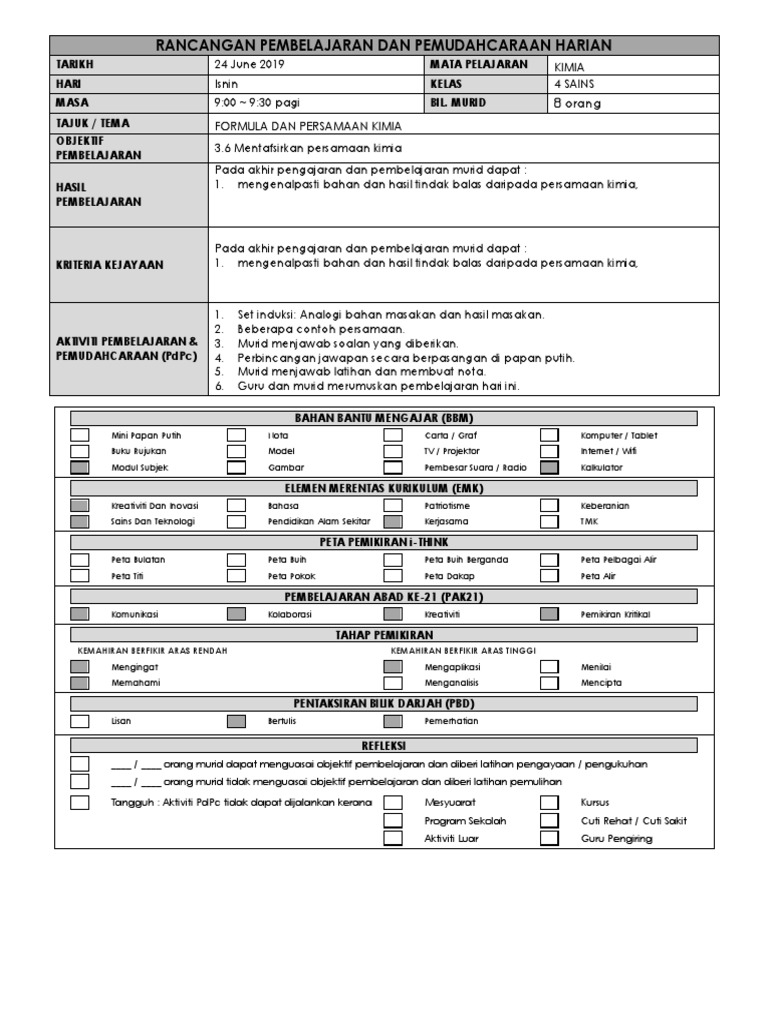 RPH Kimia Tingkatan 4  PDF