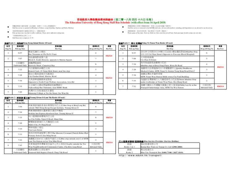 Staff Bus Routes From 16 Apr 2018 | PDF | Public Transport | Hong Kong