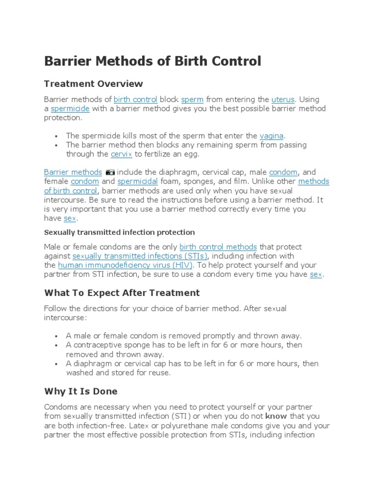 Barrier Methods of Birth Control Treatment Overview PDF Birth
