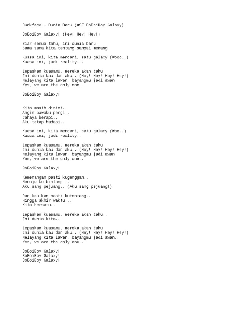 Lirik Lagu Boboiboy Galaxy Pdf