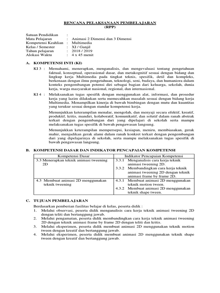 Rpp Animasi 2d Dan 3d