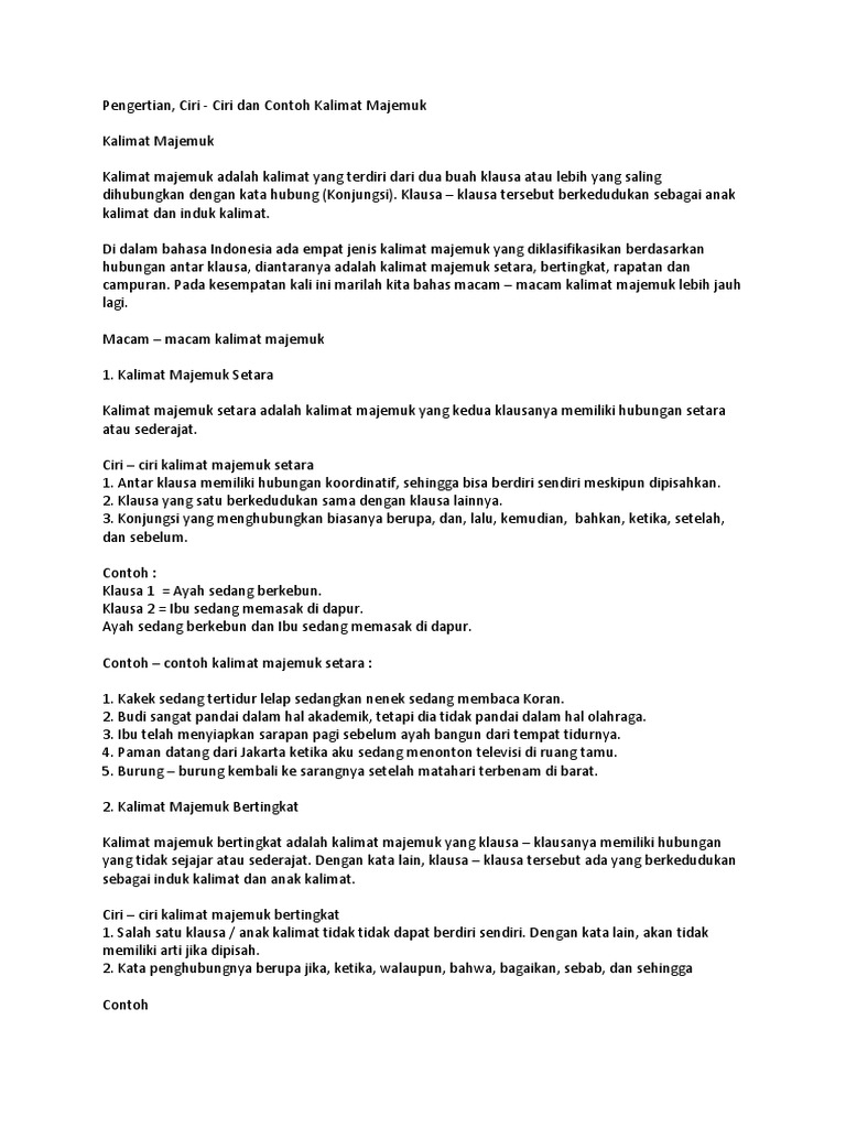 Contoh Kalimat Majemuk Bertingkat