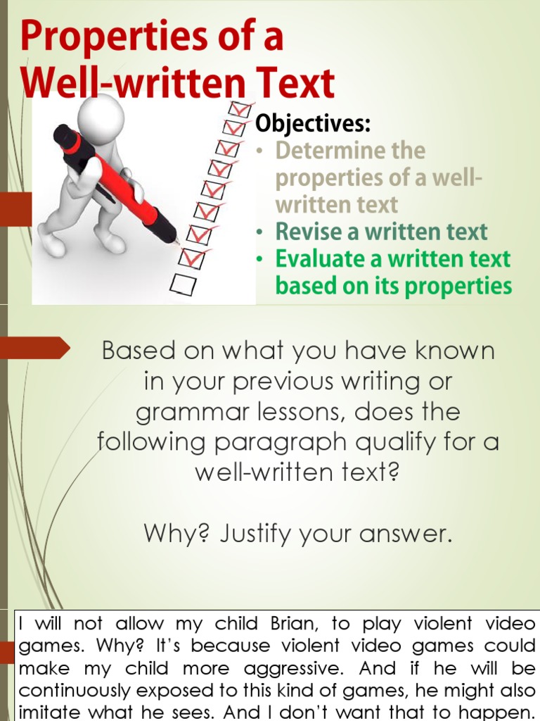 Lesson 5 Properties of Well Written Text PDF Sentence (Linguistics
