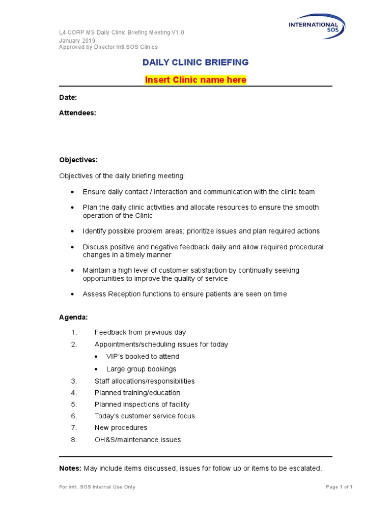 Daily Clinic Briefing Agenda | PDF | Health Care | Business