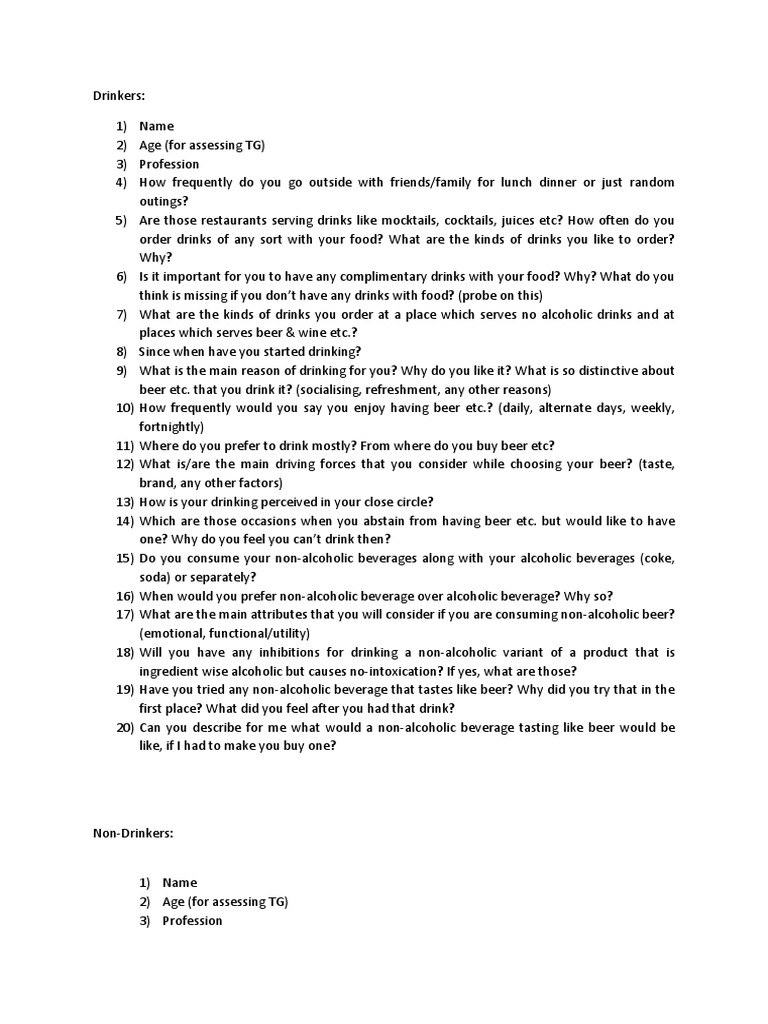 Questionnaire PDF Cocktails Drink
