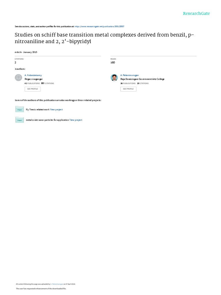Studies On Schiff Base Transition Metal Complexes | PDF | Coordination ...