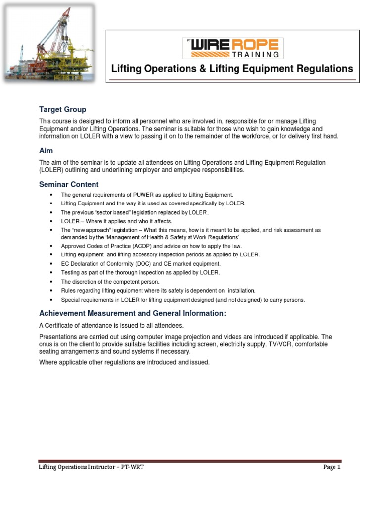 Understanding Lifting Operations and Equipment Regulations A