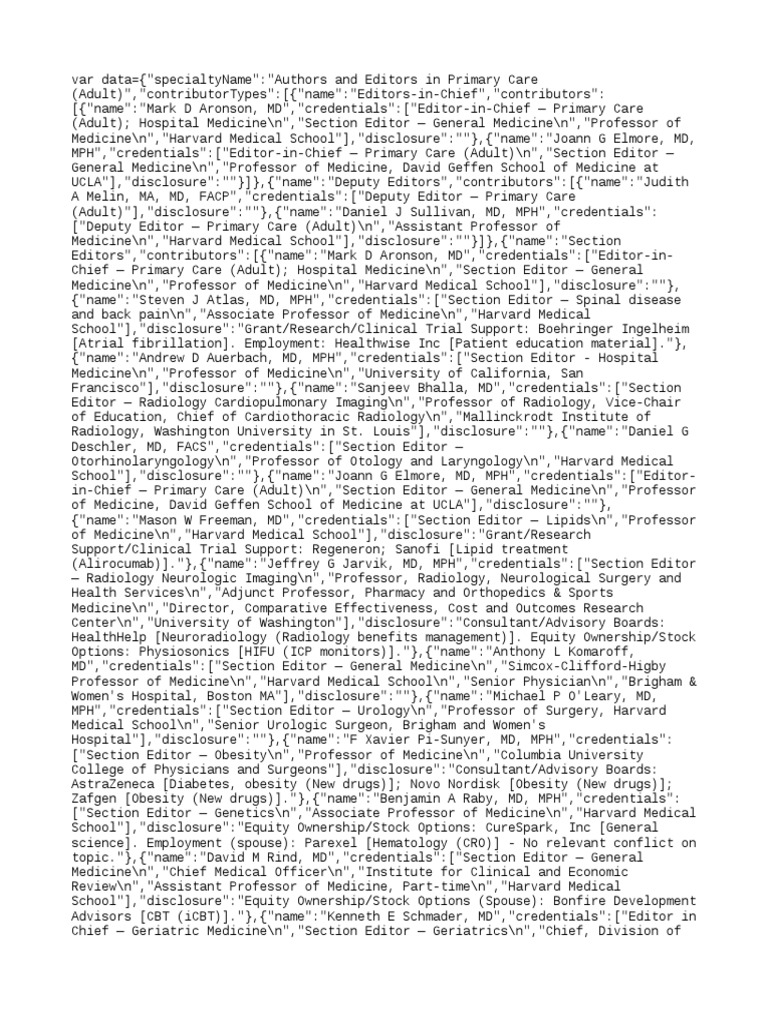 Primary Care Editorial Contributors | PDF | Doctor Of Medicine | Physician