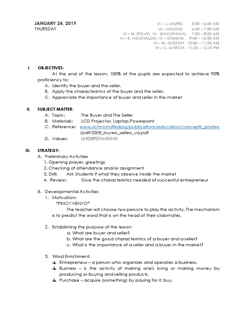 Lesson Plan Buyer and Seller | PDF | Retail | Sales