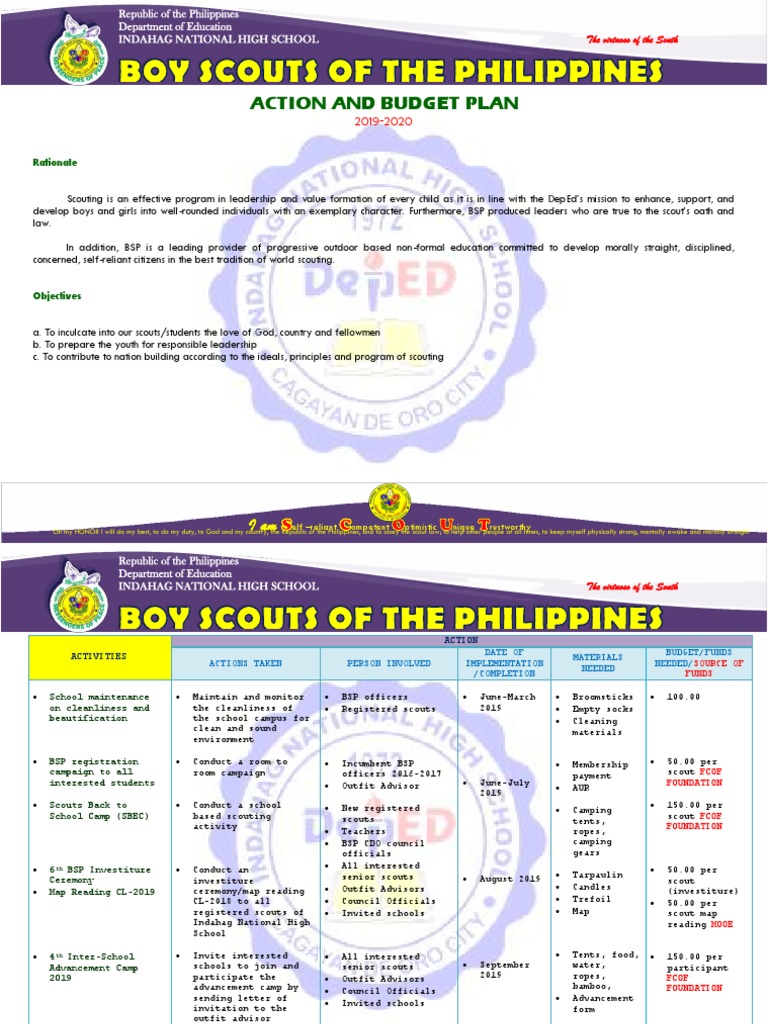 BSP Action and Budget Plan 2019-2020 | PDF | Scouting
