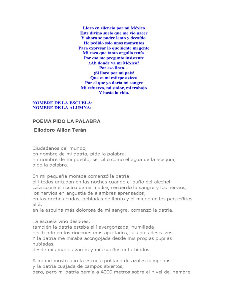 Poema Pido La Palabra Eliodoro Aillon Teran poema pido la palabra eliodoro aillon teran