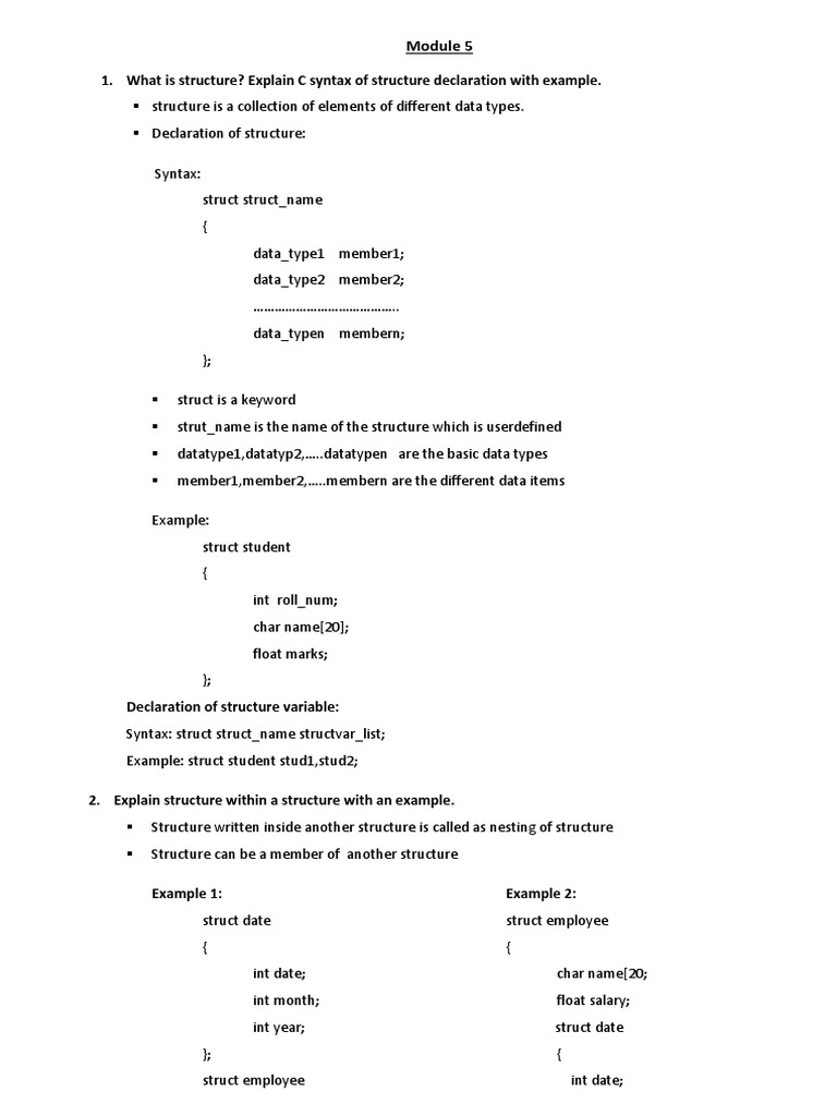 What Is Structure? Explain C Syntax of Structure Declaration With ...