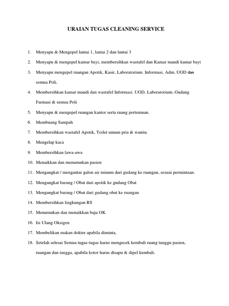 Uraian Tugas Cleaning Service PDF