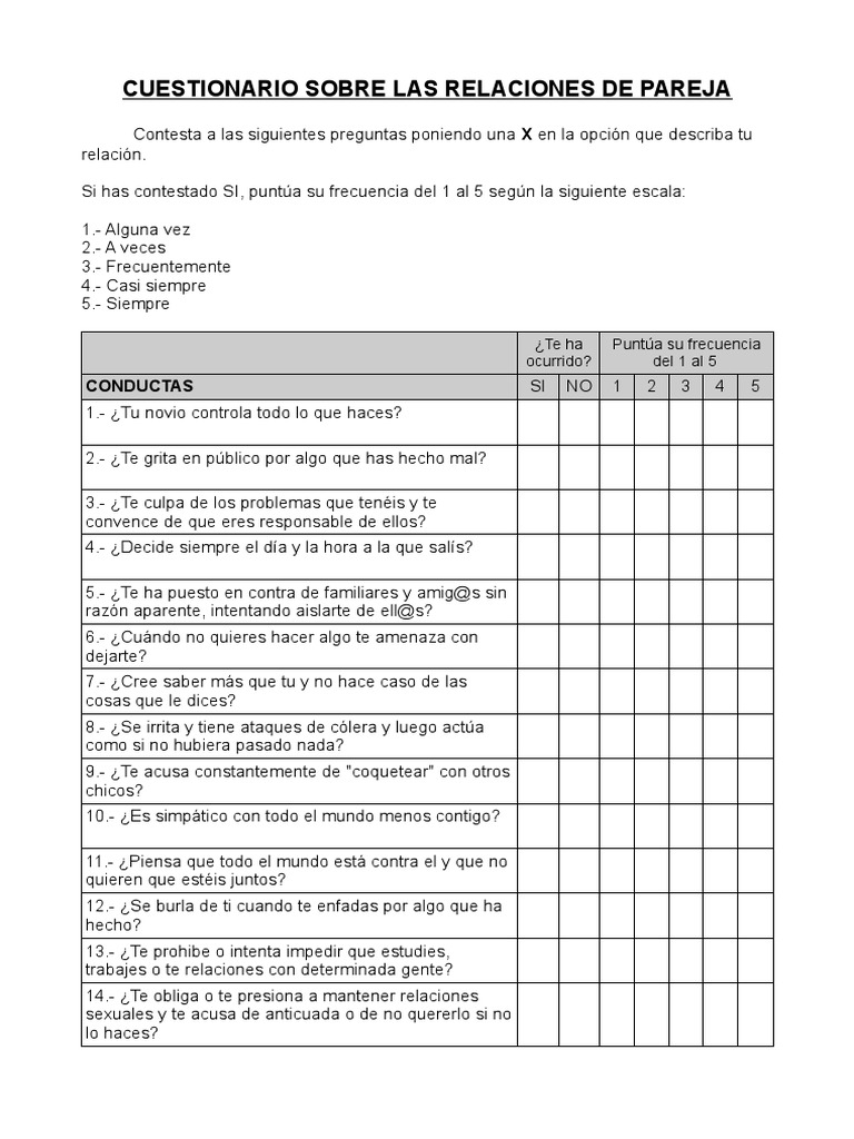 Cuestionario de Evaluación de Parejas | PDF | Relaciones personales ...