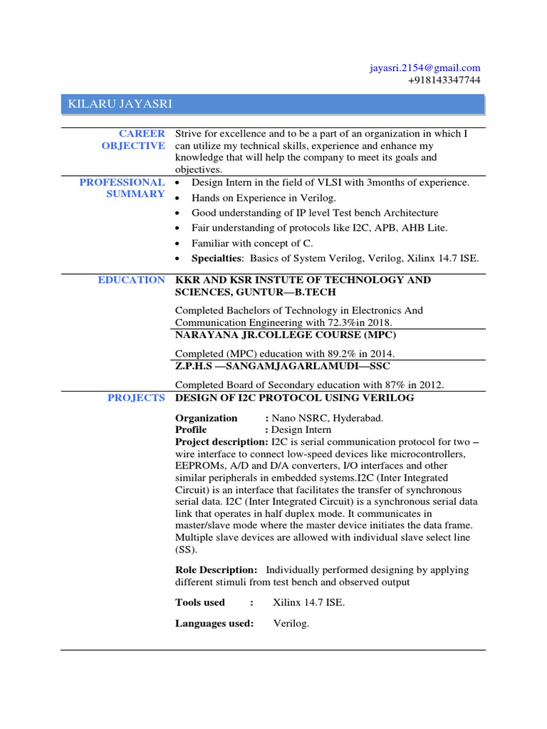 VLSI Design Intern with Verilog Expertise | PDF | Hardware Description ...