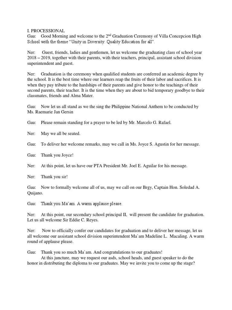 Villa Concepcion HS Graduation 2019 | PDF | Academia