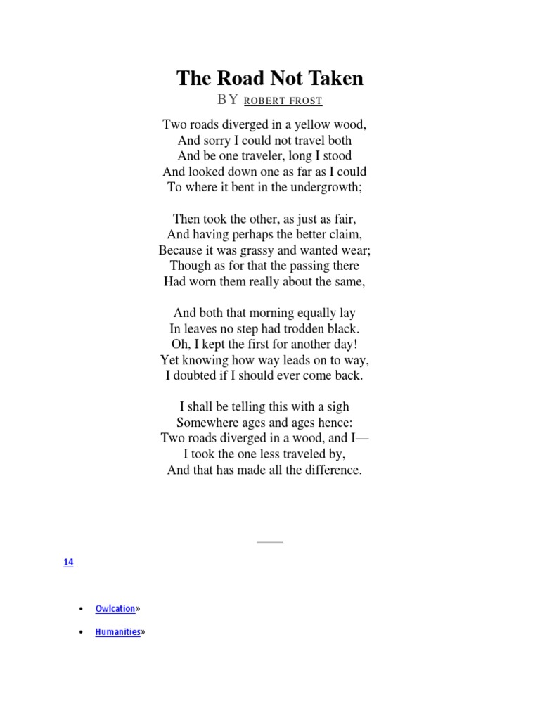The Road Not Taken | PDF | Poetry