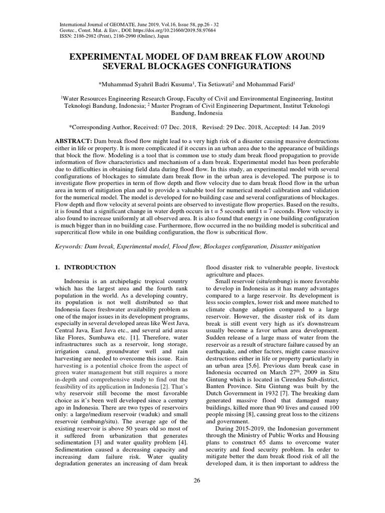 Experimental Model of Dam Break Flow Around Several Blockages ...