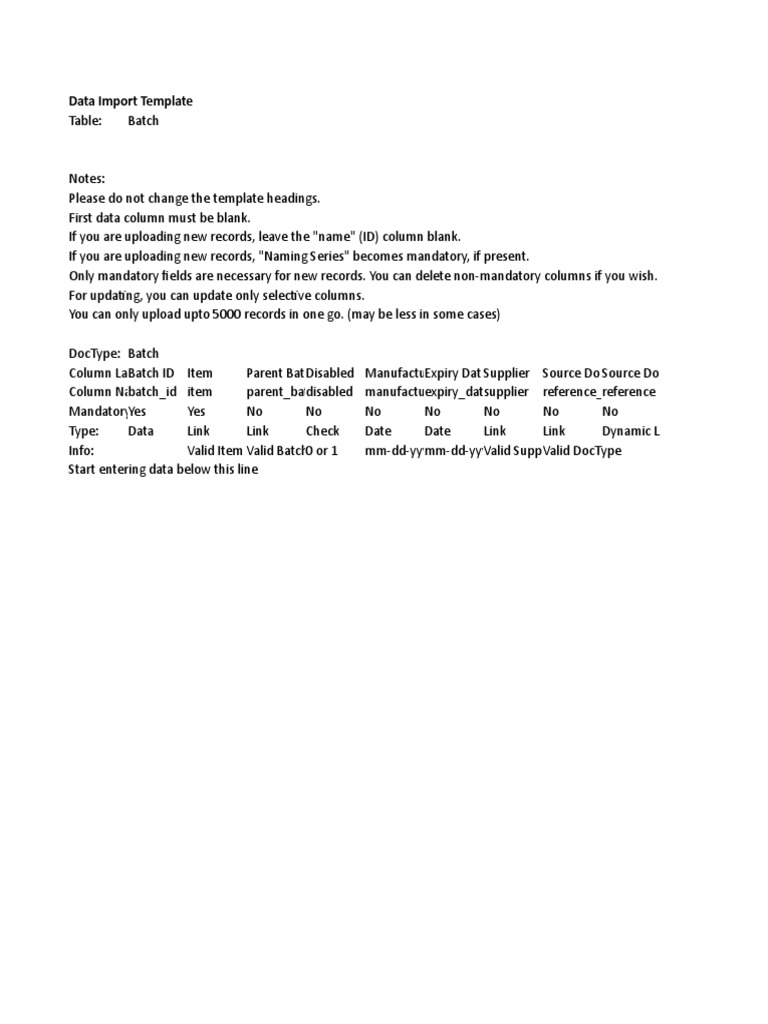 Data Import Template Guide | PDF