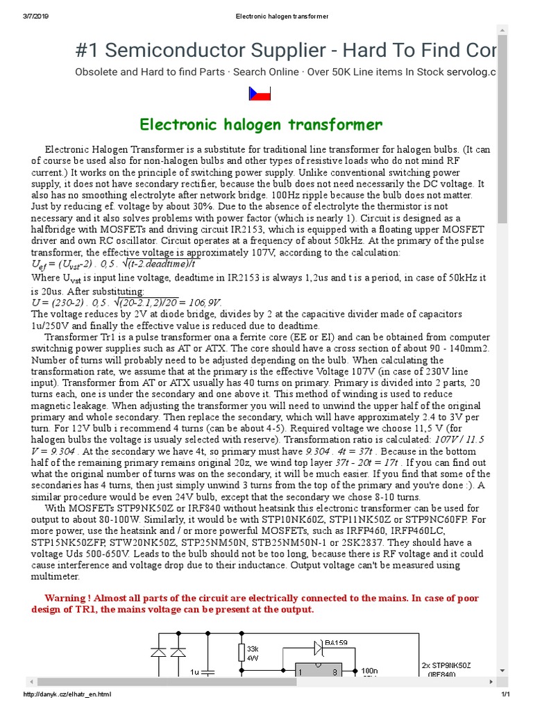 Electronic Halogen Transformer | PDF | Transformer | Electrical Engineering