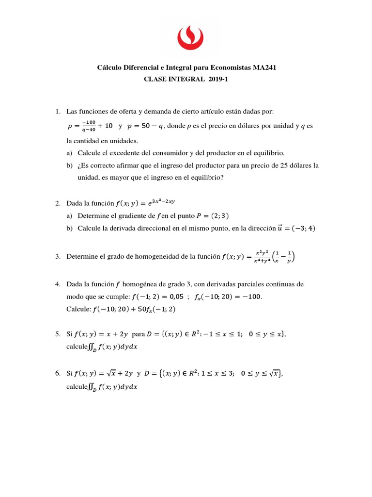 Cálculo para Economistas MA241 - 2019-1 | PDF | Leche | Oferta y demanda