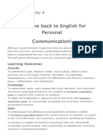 Welcome Back To English For Personal Communication!: Learning Activity 4