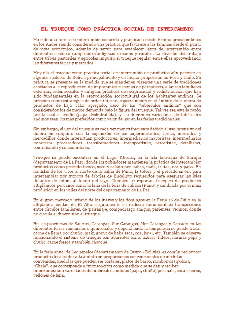 El Trueque Como Práctica Social de Intercambio | Descargar gratis PDF ...