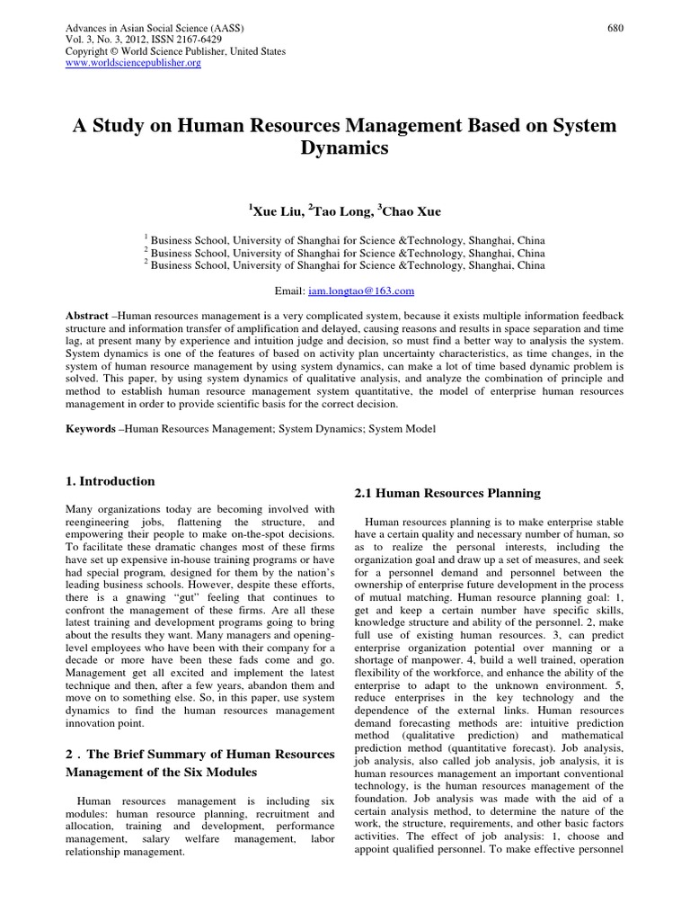 A Study On Human Resources Management Based On System Dynamics | PDF ...