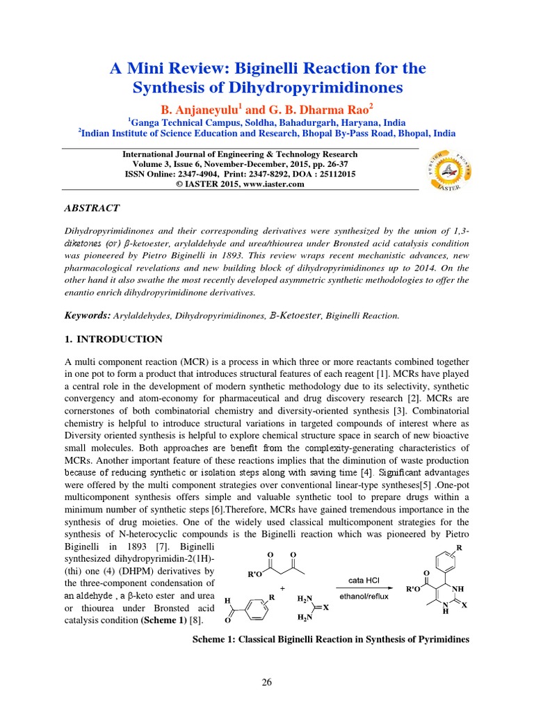 Biginelli PDF Organic Chemistry Chemistry